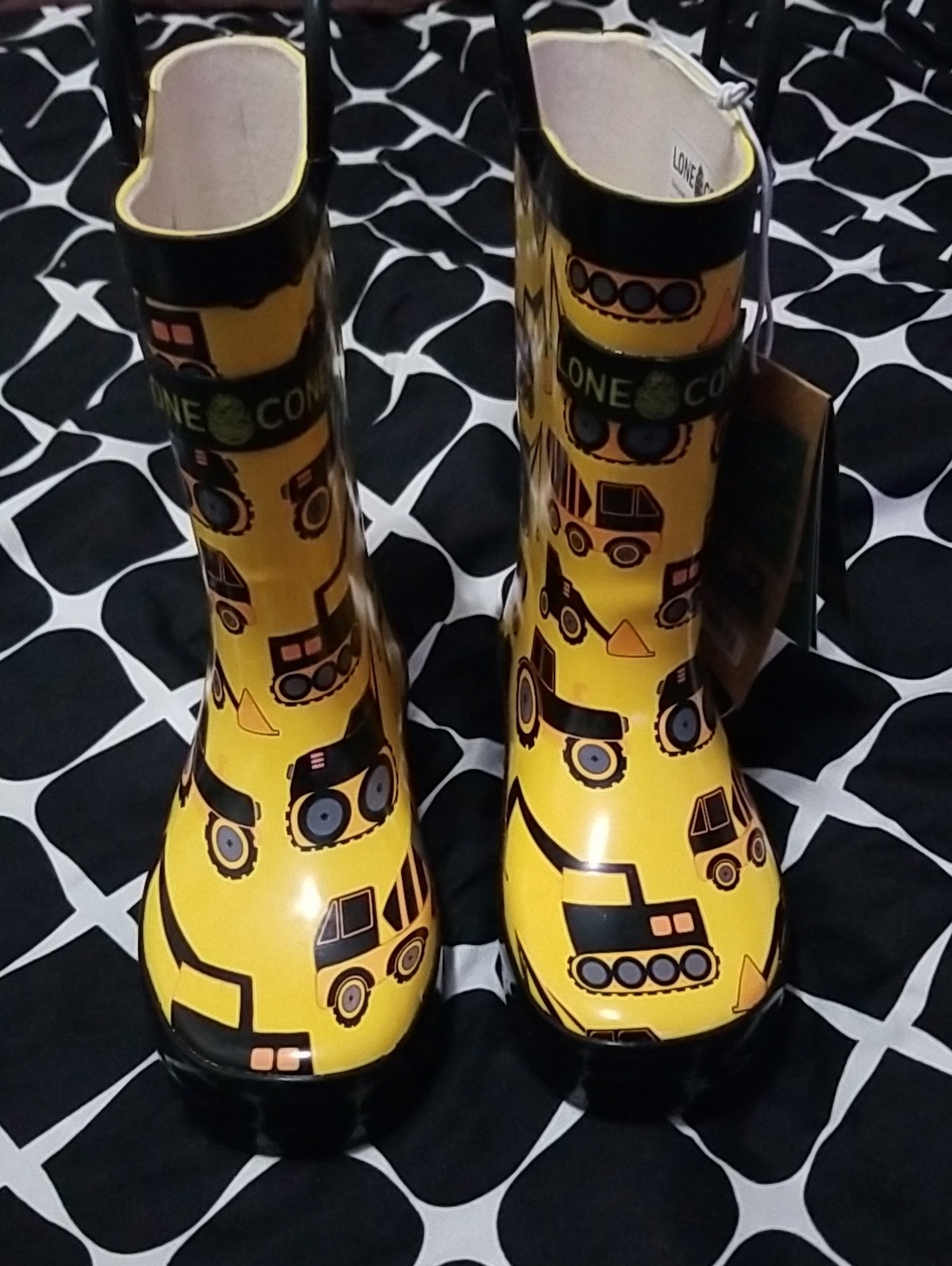 Kids Yellow Construction Print Rain Boots